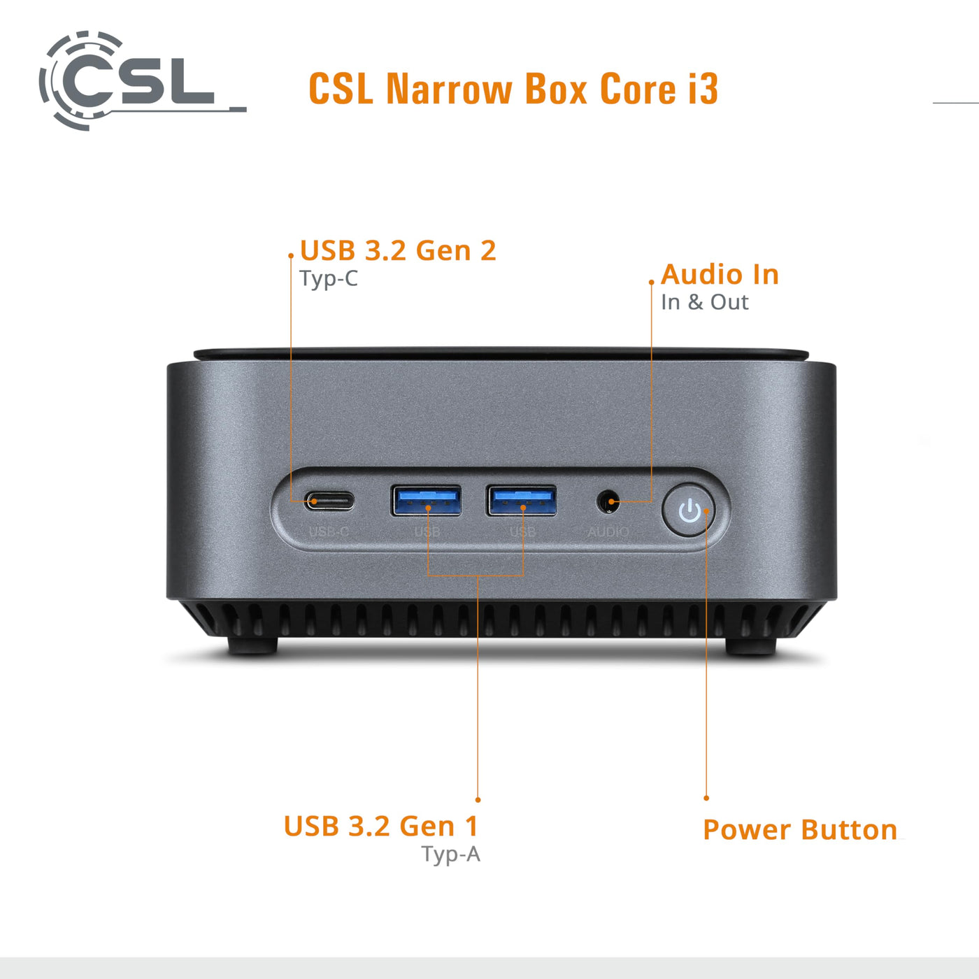 Mini PC CSL Narrow Box Core i3 Windows 11 Pro, Intel Core i3-N305 8X 3800 MHz Turbotakt, 1000 GB M.2 SSD, 16 GB DDR4-RAM, Intel UHD Grafik, HDMI 2, USB 3.2, BT 5.2, DisplayPort, Dual WLAN