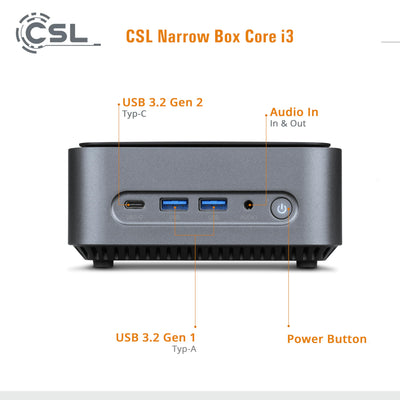 Mini PC CSL Narrow Box Core i3 Windows 11 Pro, Intel Core i3-N305 8X 3800 MHz Turbotakt, 1000 GB M.2 SSD, 16 GB DDR4-RAM, Intel UHD Grafik, HDMI 2, USB 3.2, BT 5.2, DisplayPort, Dual WLAN