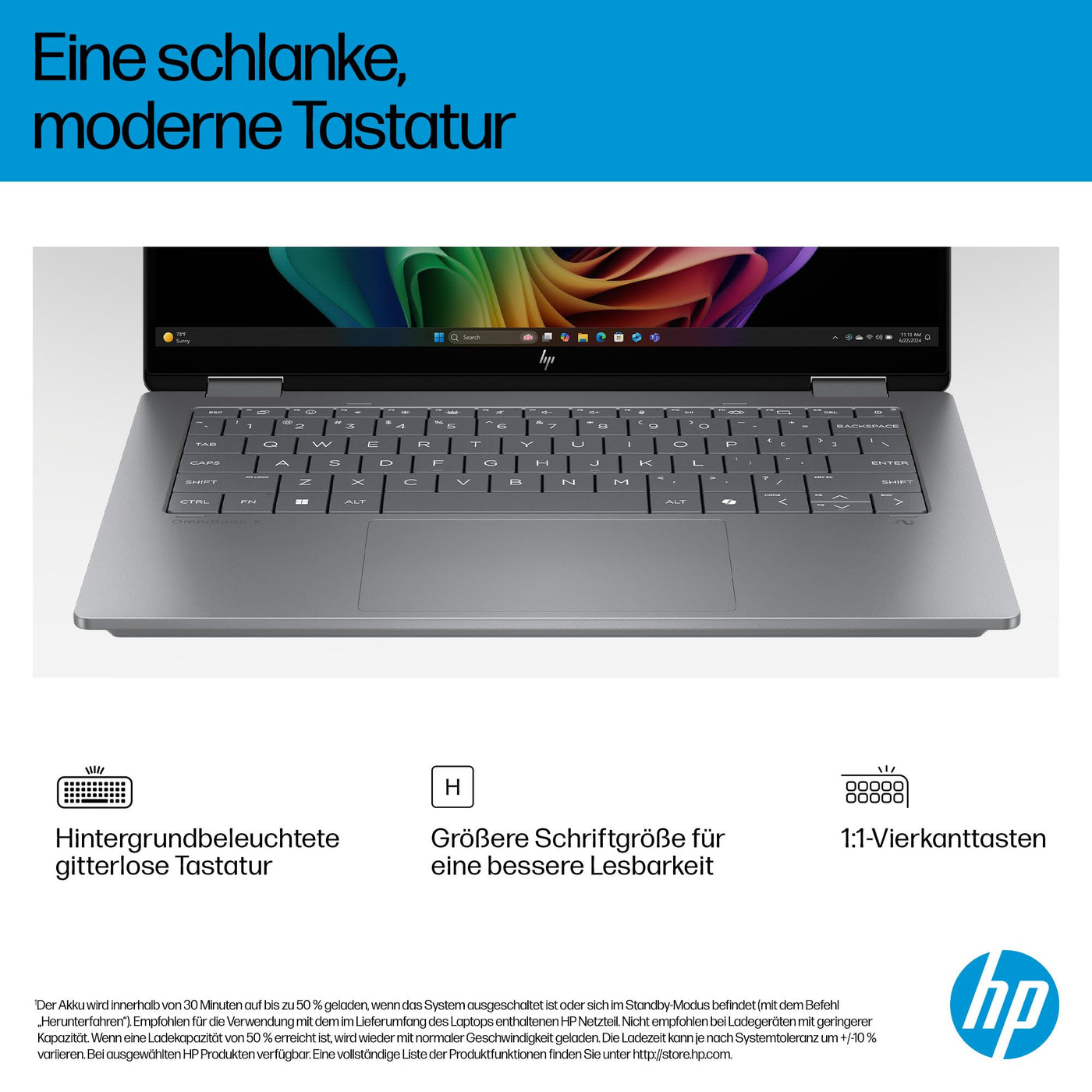 HP OmniBook X Flip 2in1 Next Gen AI Laptop | Intel Core Ultra 7 258V | dedizierte NPU für KI | 47 NPU Tops | Copilot+ PC | 14" 3K 2880x1800 OLED Touchscreen | 32 GB | 1TB SSD | Win11 | QWERTZ | Silber