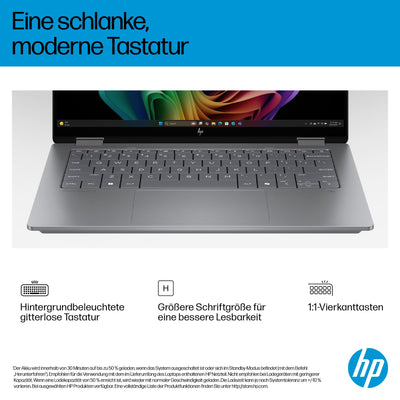 HP OmniBook X Flip 2in1 Next Gen AI Laptop | Intel Core Ultra 7 258V | dedizierte NPU für KI | 47 NPU Tops | Copilot+ PC | 14" 3K 2880x1800 OLED Touchscreen | 32 GB | 1TB SSD | Win11 | QWERTZ | Silber