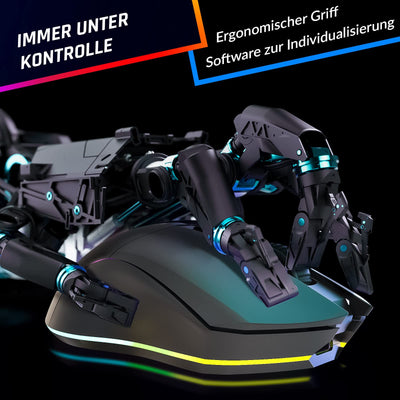 KLIM Blaze Pro Wiederaufladbare kabellose Maus - NEU 2024 - Gaming Maus mit RGB und Ladestation - Hochpräziser Sensor und langlebiger Akku - Bis zu 6000 DPI - Kabel- und Wireless Mouse für PC