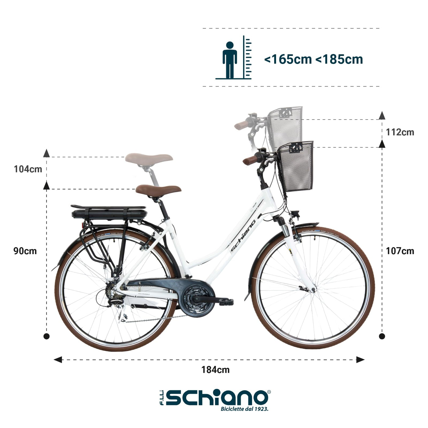 F.lli Schiano E-Ride, E Bike Trekking 28 Zoll, 36V 10.4Ah Abnehmbarer Akku, Motor 250W 40Nm, Trekking EBike für Herren/Damen, Weiss