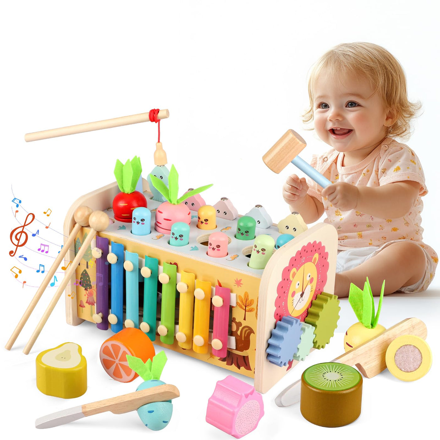 Montessori Spielzeug ab 1 Jahr, 9 in1 Kinderspielzeug Holzspielzeug Motorikspielzeug Hammerspiel Steckspiel Geschenk 12 Monate 2 3 Jahr Kinder Junge Mädchen Kleinkind Baby Lernspielzeug Motorikwürfel