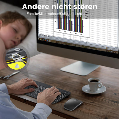 TECURS Kabellos Tastatur Maus Set QWERTZ Bluetooth Tastatur mit Maus für iPad Pro/Air/Mini/iPad 9./8.Gen, 7-farbige Hintergrundbeleuchtung, Schwarz