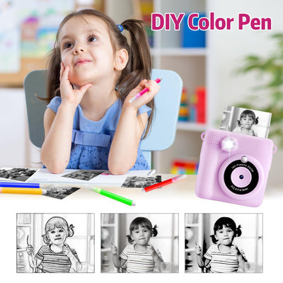 Kinderkamera Sofortbildkamera, 1080P Sofortbildkamera Kinder mit 32GB TF Karte,Druckpapier, Kamera Kinder Geschenke für Mädchen Jungen Alter 3-12 Jahre
