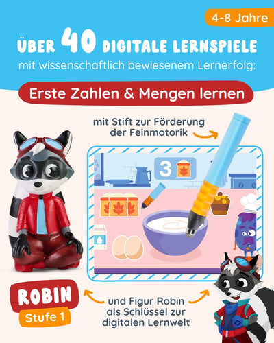 Edurino Starterset Robin Zahlen & Mengen ab 4 Jahren - Stufe 1 inkl. Eingabestift | Zahlen 0-10 | Erstes Rechnen | Geometrische Formen