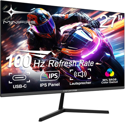 Minifire-Caixun Monitor - 27-Zoll-Bildschirm im rahmenlosen Design, IPS, 100Hz, USB Tpye-C, FHD, mit eingebautem Lautsprecher, sRGB110%, 300 Nits, FreeSync，HDMI DP USB-C Anschlüsse