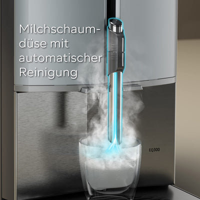Siemens Kaffeevollautomat EQ300 TF301E19, für viele Kaffeespezialitäten, Milchaufschäumer, Keramikmahlwerk, OneTouch-Funktion, 1300 W, piano black