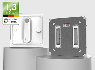 HUTT W9 Fensterputzroboter mit 150ml Panorama-Tank (3800Pa Saugleistung, Kanten- und Hinderniserkennung, Für Glas, Fliesen, Wintergärten, Spiegel etc, 13 Sensoren, Sicherungsseil, 4X Reinigungstuch)