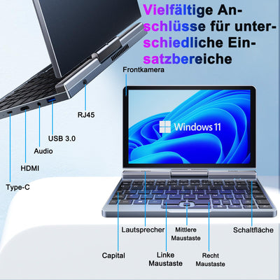 KOOSMILE 8" Touchscreen Laptop，Mini Laptops 2 in 1 Laptop mit Tastatur 12 GB LPDDR5-RAM, 512 GB/1 TB SSD, Wi-Fi 6, BT 5.2, HDMI, 2-MP-Kamera, Convertible-Notebook(N150-12GB+1TB)