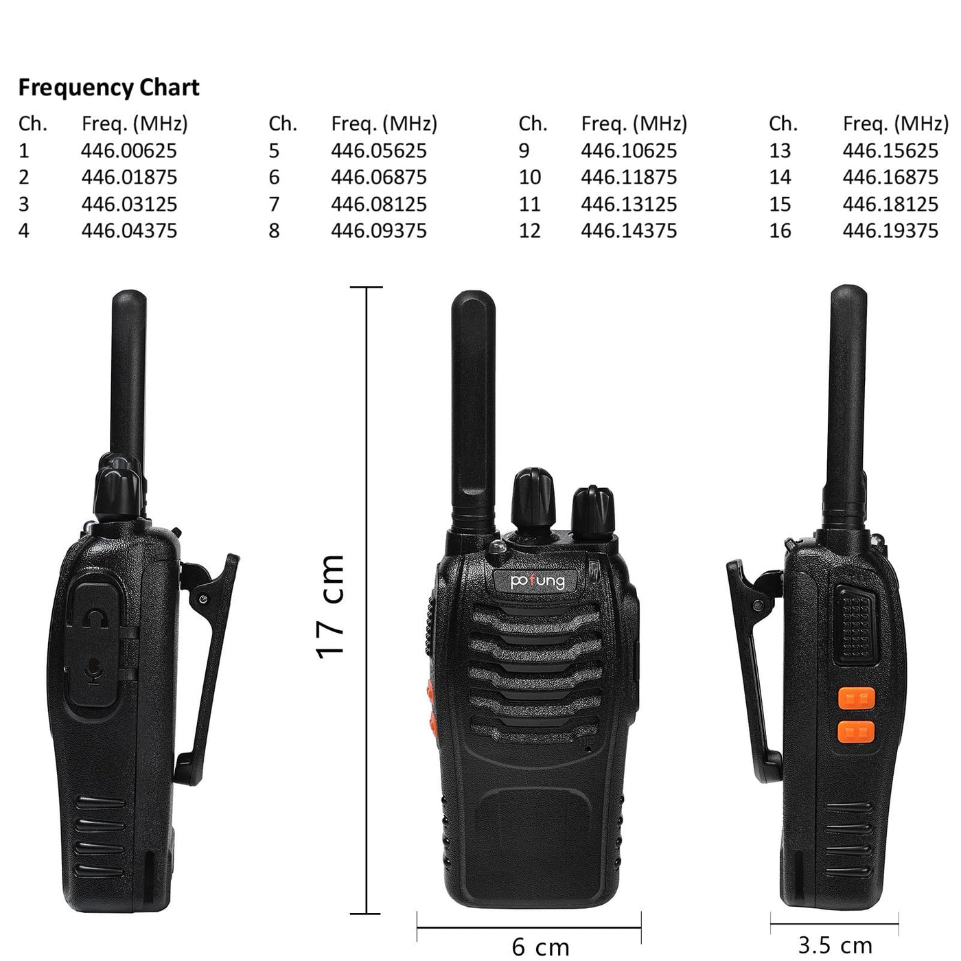 Walkie Talkie PMR446 lizenzfreies Zwei-Wege-Funkgerät, pofung PT88E 16 Kanäle Professionelle wiederaufladbare Walkie Talkies mit großer Reichweite mit USB-Ladestation und Hörmuscheln Schwarz 10 Stück