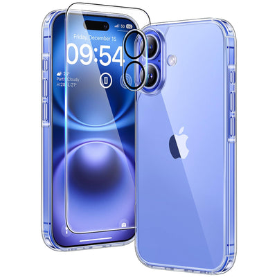 TAURI 5 in 1 für iPhone 16 hülle, Handyhülle für iPhone 16 Case, [Vergilbt Nicht] Schlanke, Stoßfeste Telefon Hülle - Transparent