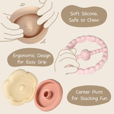 Moonkie Hase Stapelturm Baby, Silikon Spielzeug mit Ringen, Stapelspiel für Kleinkind Mädchen ab 6 Monate 1 2 3 Jahr, Beißring Baby, Sensorik Montessori Spielzeug, 7 Teiliges Set, Babygeschenke