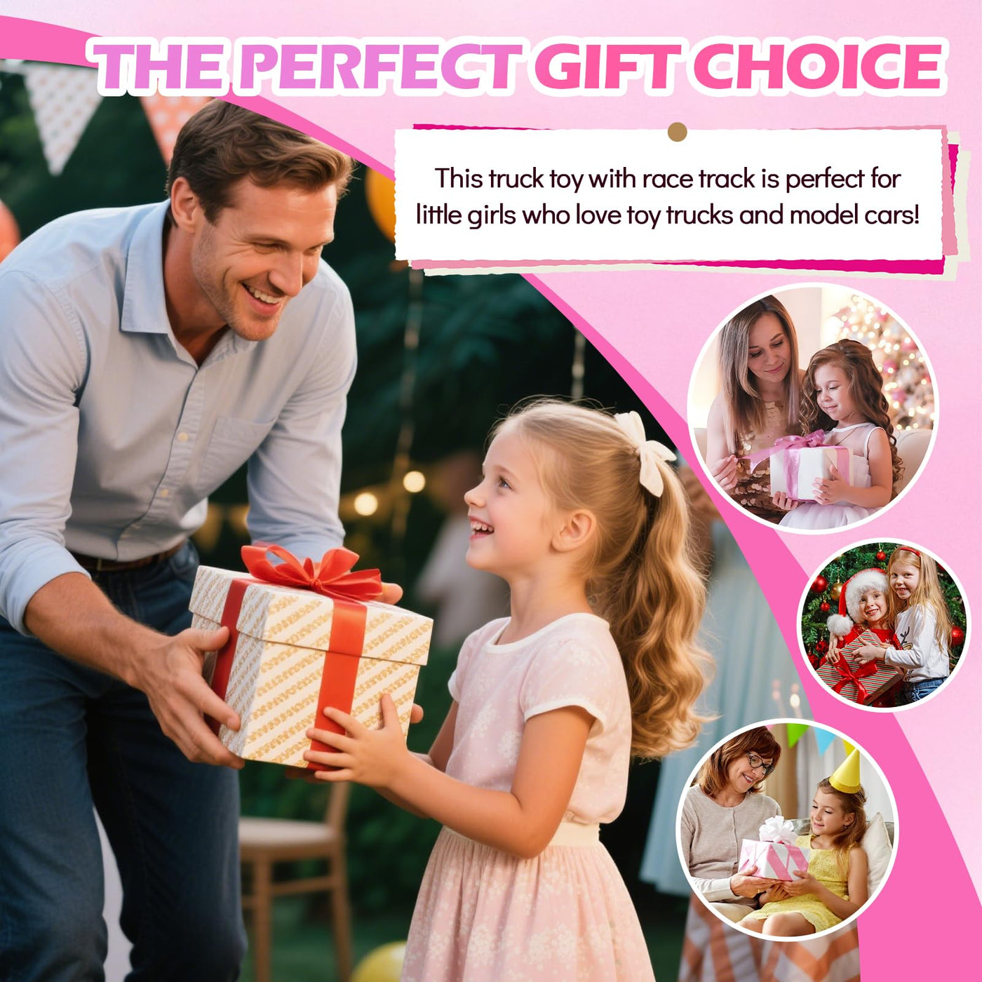 RoserRose Autotransporter Spielzeug ab 2 3 4 5 Jahre Mädchen, Einhorn Transport Truck Autotransporter mit Licht Musik und Rennbahn, LKW mit Autos Spielzeug Kinderspielzeug ab 2 Jahre Mädchen Geschenk