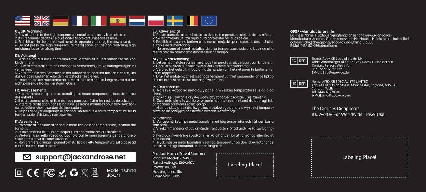 Reise Dampfglätter mit weltweiter Spannung(100-240V), Tragbare Steamer für Kleidung, 2-in-1 Reisebügeleisen 1000W Steam iron, 15s schnelles Aufheizen Steamer dampfglätter für Globale Reisen & Zuhause