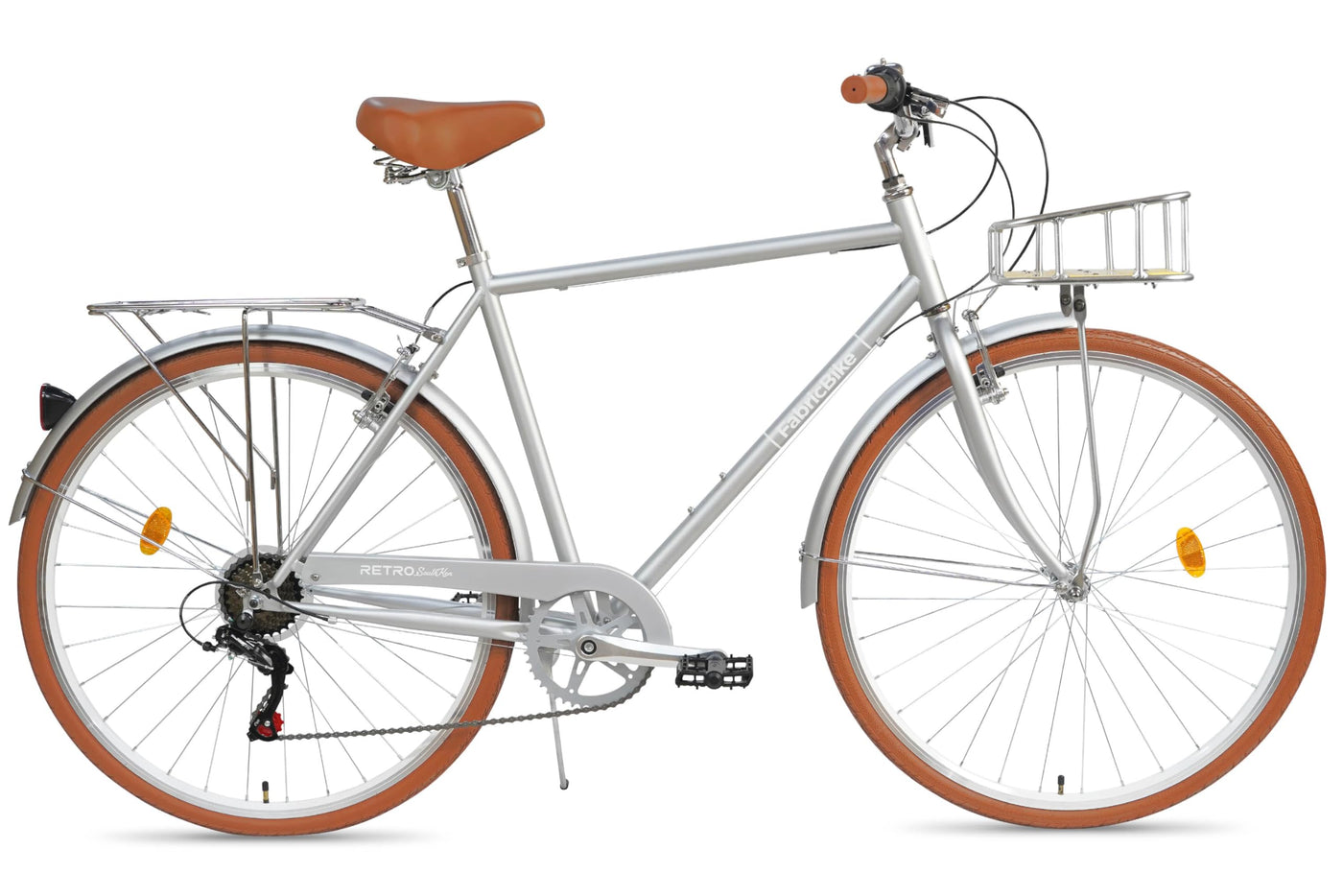 FabricBike Southken - City Bike 28 Zoll, Cityräder, klassisches Stadtrad, Fahrrad mit Korb, bequemer Sattel, 7-Gang-Schaltung (Southken Matte Grey + Korb, L-58cm)