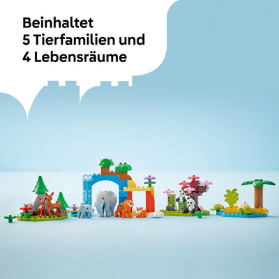 LEGO DUPLO Town Wildtier-Familien 3-in-1 Set - Lernspielzeug für Kleinkinder mit Tierfiguren - Montessori Spielzeug ab 2 Jahren mit Schildkröte, Tiger, Elefant, Hirsch & Panda Figuren - Geschenk 10446