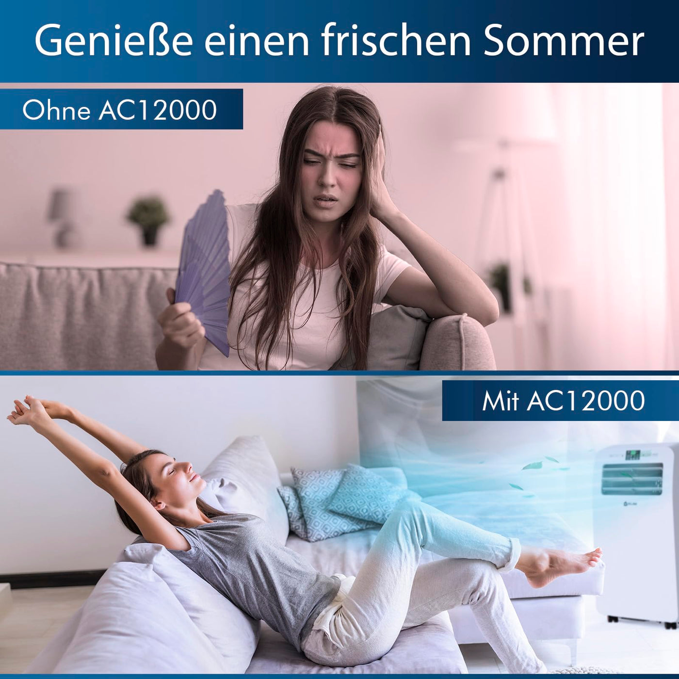 KLIM AC12000 | Leistungsstarke und Leise Mobile Klimaanlage mit 12.000 BTU + NEU 2024 + mit Integrierter Entfeuchtungsfunktion, Ventilator und Kühlmodus + Fernbedienung + 5 JAHRE SCHUTZ