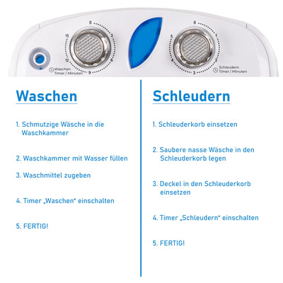 Mini Waschmaschine 25 Liter, 580 Watt mit Schleuder, kleine Waschmaschine bis 3 kg Wäsche, Reise-Waschmaschine, Mini-Waschmaschine Camping, Mobile Single Reisewaschmaschine mit Schläuderfunktion