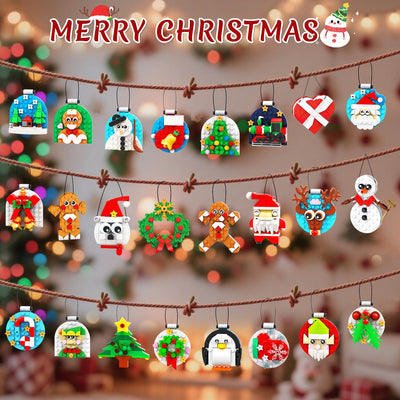 HiWEEGO 2025 Weihnachten Bauset, 2 in 1 Teile Hängende Magnetisch Weihnachtsbaum Ornamente Lebkuchenmännchen Kranz Weihnachtsmann Schneemann, Weihnachts Klemmbausteine für Erwachsene Kinder Jahren 6+