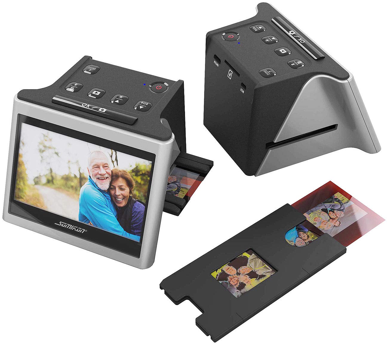 Somikon Diascan: Stand-Alone-Dia- & Negativscanner, 5"/12,5 cm IPS-Display, 22 MP, HDMI (Negative digitalisieren, Diascanner mit Displays, Betrachter)
