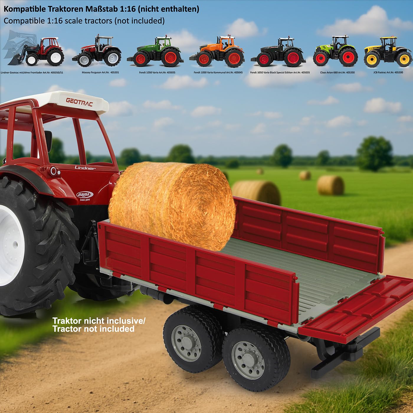 JAMARA 413108 - Kipper für RC-Traktor 1:16 - ferngesteuerte Kippmulde hoch/runter, Anhängerkupplung vorne, Klappbare Bordwände, Rot