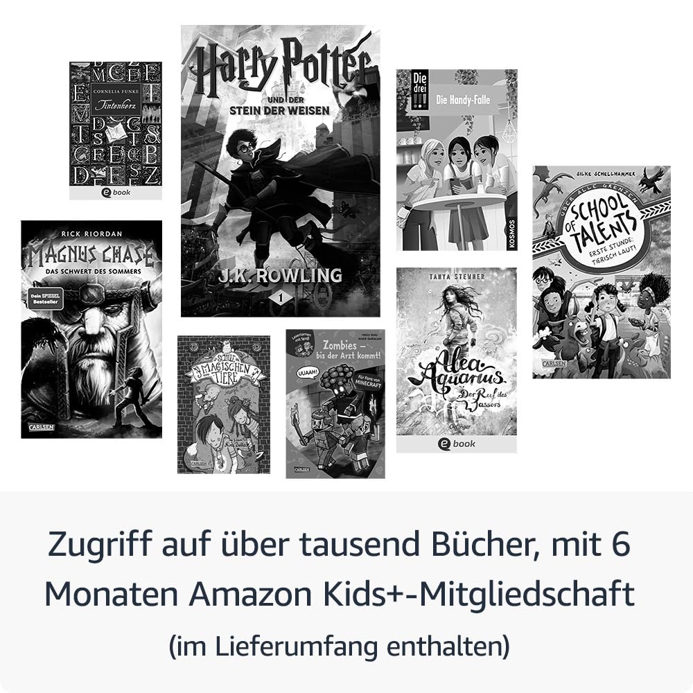 Amazon Kindle Kids (16 GB) – Falls das Gerät kaputtgeht, ersetzen wir es. Inklusive altersgerechter Bücher, Hülle, blendfreiem Bildschirm und schnellerem Umblättern – Ozeanentdecker-Design