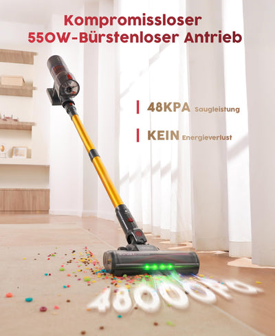 UNINELL HOME Akku Staubsauger,48000Pa/550W/65Mins Staubsauger Kabellos mit Selbststehende,1.6L Akkustaubsauger mit Anti-Tangle-Bürste,LED Touchscreen,Super Leise für Hartböden Teppiche Tierhaare Auto