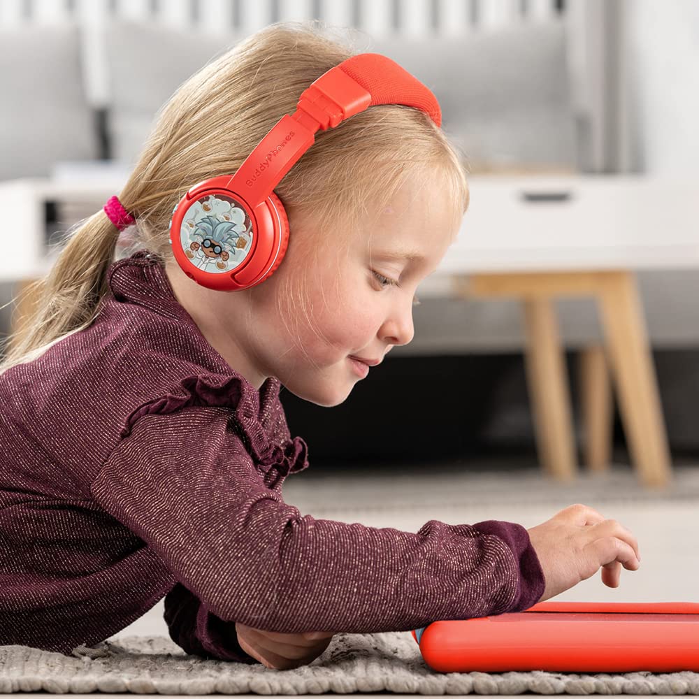 Brandneu und „Made for Amazon“: Bluetooth-Kinderkopfhörer BuddyPhones PlayTime mit Lautstärkebegrenzung (Alter: 3-7 Jahre), Rot