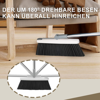 Mitclear Besen und Kehrschaufelset Set mit Langem Griff, 180° drehbare Kehrbesen Kehrmaschine und Haushalt Kehrschaufel Combo mit Aluminiumlegierung-lippe für die Reinigung von Haus, Büro, Lobby