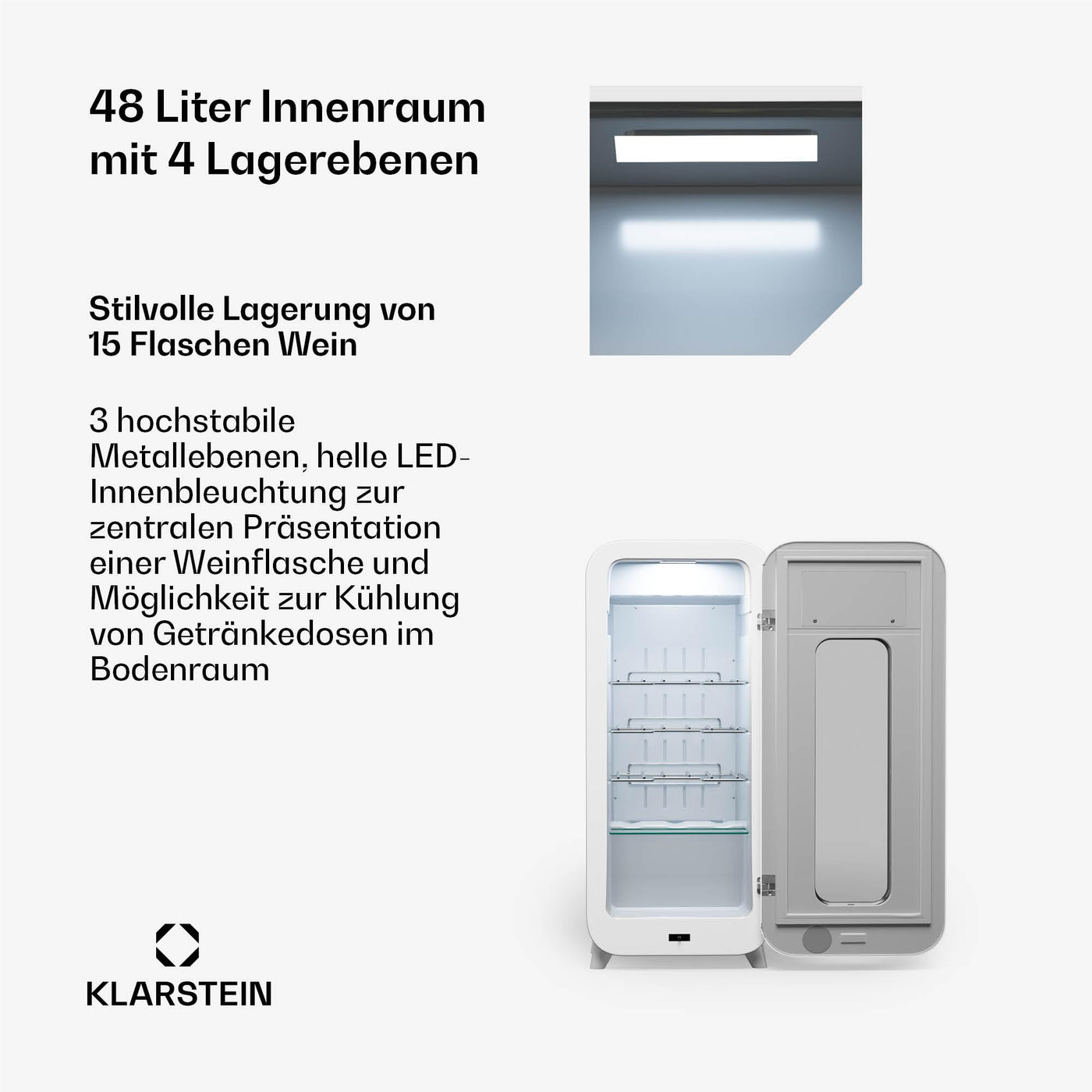 Klarstein Freistehender Weinkühlschrank 1 Zone, Getränkekühlschrank Klein, Kleiner Weinschrank, Wein-Kühlschrank Klein mit Glastür, Indoor/Outdoor Flaschenkühlschrank, Wine Fridge, 15 Flaschen