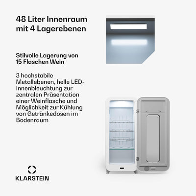 Klarstein Freistehender Weinkühlschrank 1 Zone, Getränkekühlschrank Klein, Kleiner Weinschrank, Wein-Kühlschrank Klein mit Glastür, Indoor/Outdoor Flaschenkühlschrank, Wine Fridge, 15 Flaschen