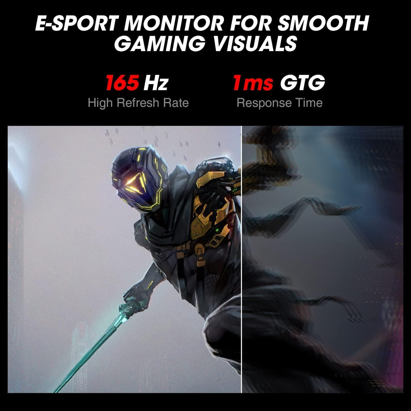 KOORUI 24 Zoll Gaming Monito 165Hz, IPS, 1080p, 1ms, kompatibel FreeSync G-sync, Rahmenlos, HDMI, DisplayPort, Neigungsverstellbar, Augenpflege, VESA-Wandmontage, schwarz
