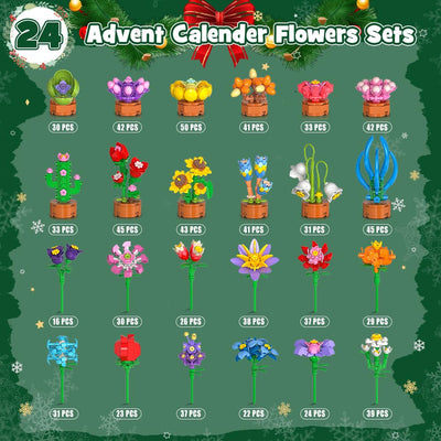 HOGOKIDS Adventskalender 2025 Blumen 3.6 Mini Bausatz - 24 Tage Weihnachten Countdown Sukkulenten Botanische Bauspielzeug, Adventskalender Bausteine Geschenk für Erwachsene Kinder Jungen Mädchen 6+