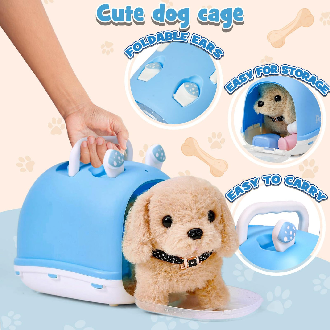 Tacobear Hund Spielzeug Kinder der Läuft und Bellt, Elektrischer Hund mit Leine Hundekäfig Hundemantel Interaktives Haustier Kuscheltier Spielhund Geschenk Spielzeug für Mädchen Junge 3 4 5 6 Jahre