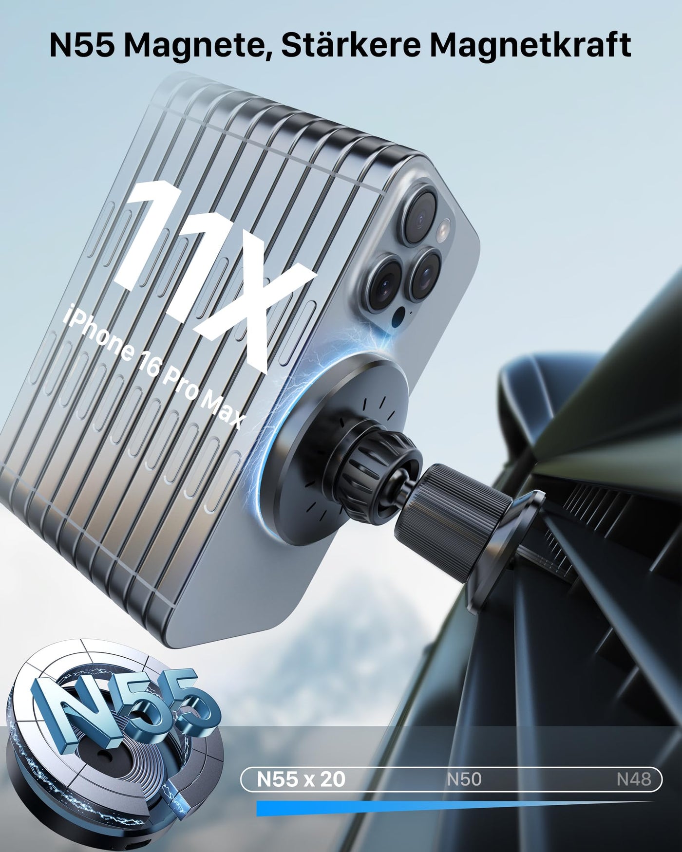 YOSH für Magsafe Autohalterung mit Ladefunktion 15W, [Metall-Doppelhaken & N55 Starke Magnets], Handyhalterung Auto für Magsafe Ladegerät Lüftung für iPhone 17 16 15 14 13 12