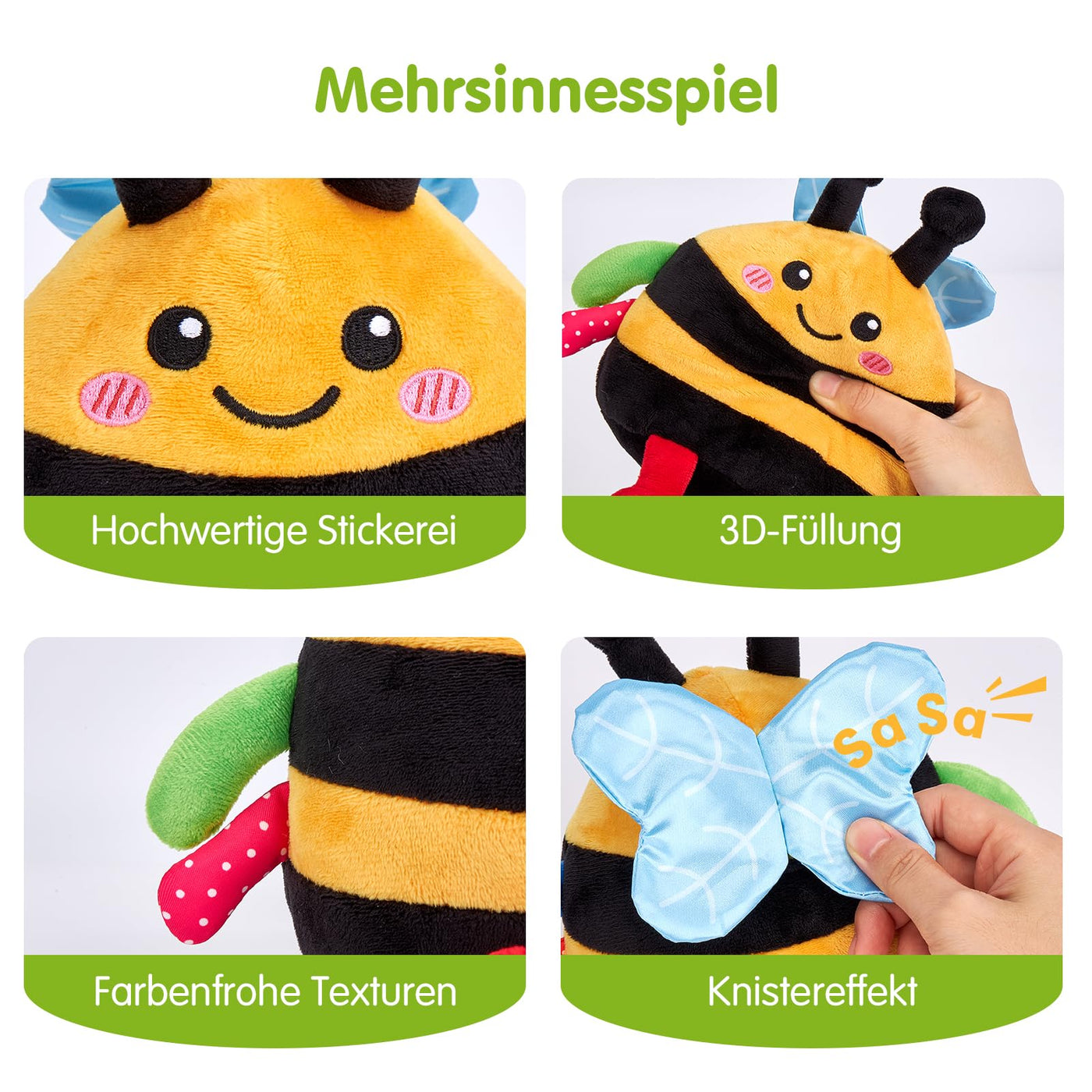 hahaland Baby Spielzeug 6 7 8 9 10 12 Monate,Biene Kuscheltier, Musikalische Spielzeuge ab 1 2 Jahr Mädchen Jungen,Krabbelspielzeug Tummy Time Toy, Neugeborenes Geschenk