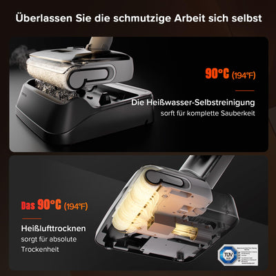 roborock F25 RT Nass-Trocken-Staubsauger, 20.000 Pa kabelloser All-in-One Staubsauger und Mopp, Leichter Hartbodenreiniger, elektrische Kantenreinigung, Heißwasser-Selbstreinigung und Trocknung.