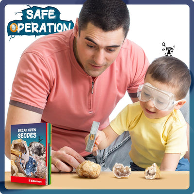 EDUMAN Geoden Zum Aufbrechen für Kinder, Natur Geoden Set in Groß und Klein, Inklusive Schutzbrille, Lupe, Aufbewahrungstasche, Geschenke für Jungen und Mädchen ab 8 Jahre