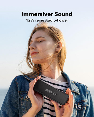 Anker SoundCore 2 Bluetooth Lautsprecher, Fantastischer Sound, Enormer Bass mit Dualen Bass-Treibern, 24h Akku, Verbesserter IPX7 Wasserschutz, Kabelloser Lautsprecher für iPhone, Galaxy usw.