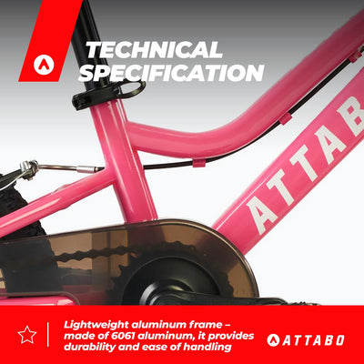 ATTABO Ease 14 – Kinderfahrrad (2–5 Jahre) mit leichtem Aluminiumrahmen, 14-Zoll-Rädern, geeignet für 85–110 cm Körpergröße, nur 7 kg, bis 50 kg belastbar, ergonomisch und stabil