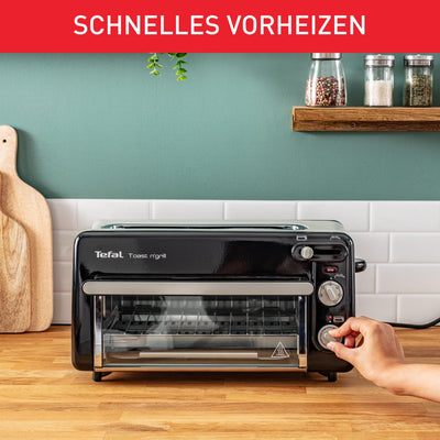Tefal Toast n’ Grill TL6008 | 2 in 1 Toaster und Mini-Ofen | Sehr energieeffizient und schnell | 1300 Watt | 43.5 x 28.5 x 22.5 cm | Schwarz/ Alu matt | 220-240V | 50-60Hz