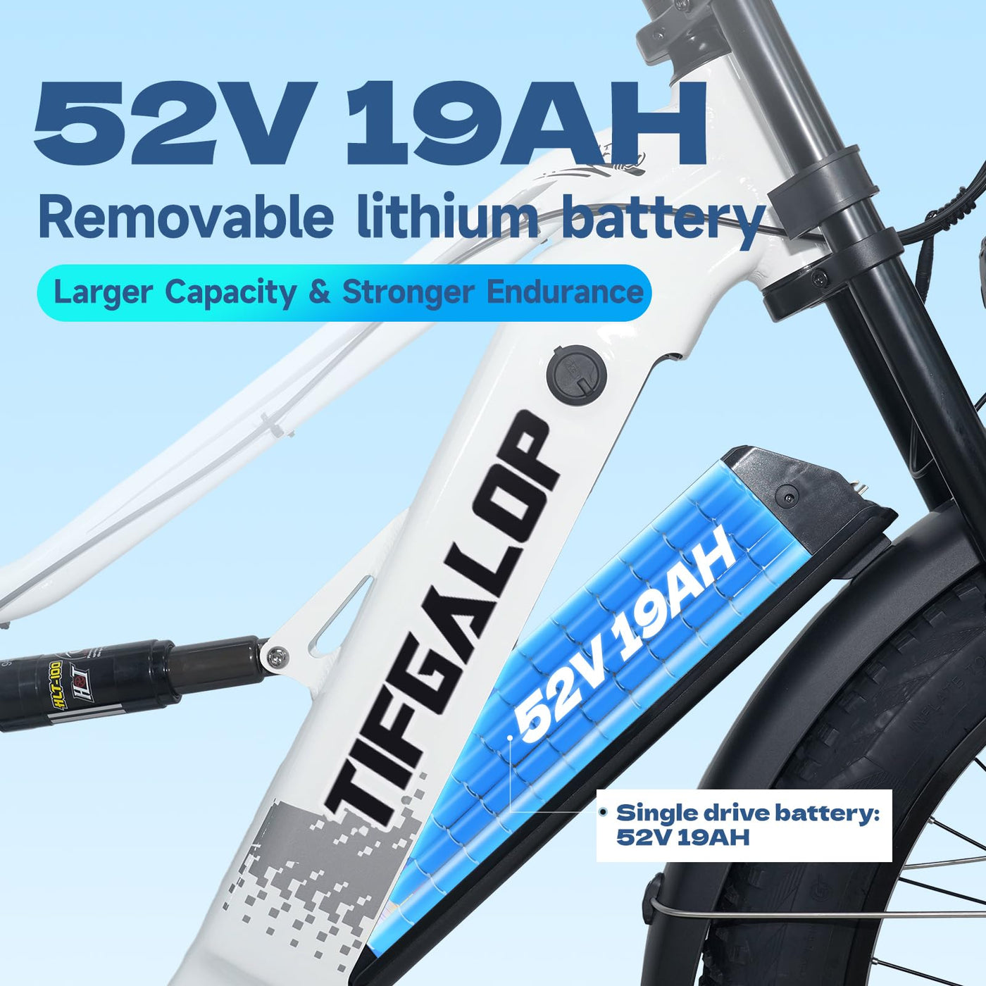 Lohang Elektrofahrrad für Erwachsene, 26-Zoll-Offroad-Reifen, 52V19Ah-Akku, Reichweite 45–90 km, Doppelstoßdämpfer, Doppelhydraulik-Scheibenbremsen, 7 Gänge, Unisex-Elektrofahrrad