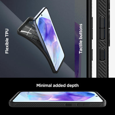 Spigen Liquid Air Hülle für Samsung Galaxy A55 5G aus weIchem TPU Schutzhülle Stoßfest Handyhülle Kratzfest Dünn Robust [Anti-Rutsch Truss Muster] Case Cover -Schwarz