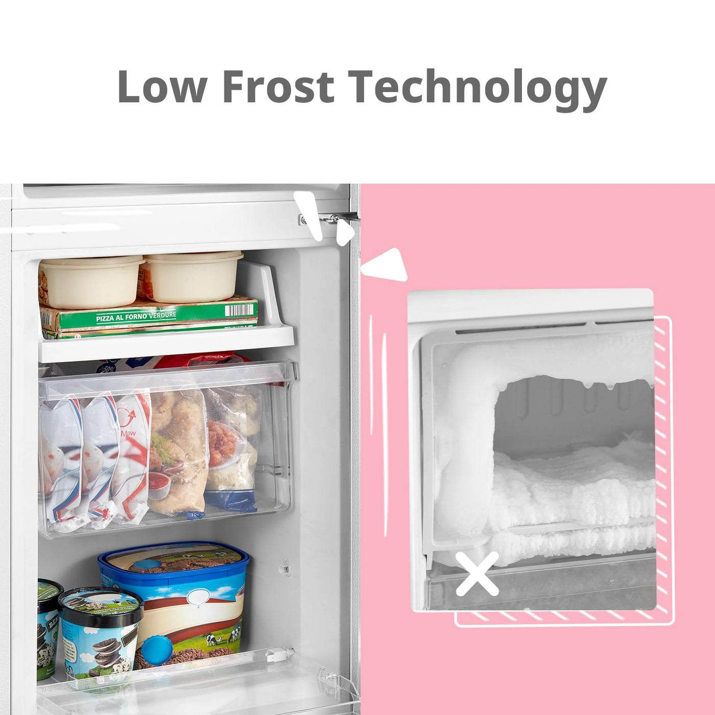 Comfee RCB169WH2(E) Kühl-/Gefrierkombination/150 cm Höhe/Low Frost/Einstellbare Kühlschranktemperatur/LED-Licht/195 kWh/Jahr/115L Kühlteil/59L Gefrierteil/Weiß