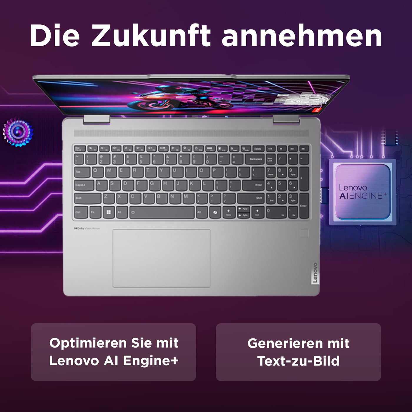 Lenovo Yoga 7 2-in-1 Convertible AI Laptop | 14" WUXGA Display | AMD Ryzen 7 8840HS | 16GB RAM | 1TB SSD | AMD Radeon 780M Grafik | Windows 11 Home | QWERTZ | grau | 3 Monate Premium Care