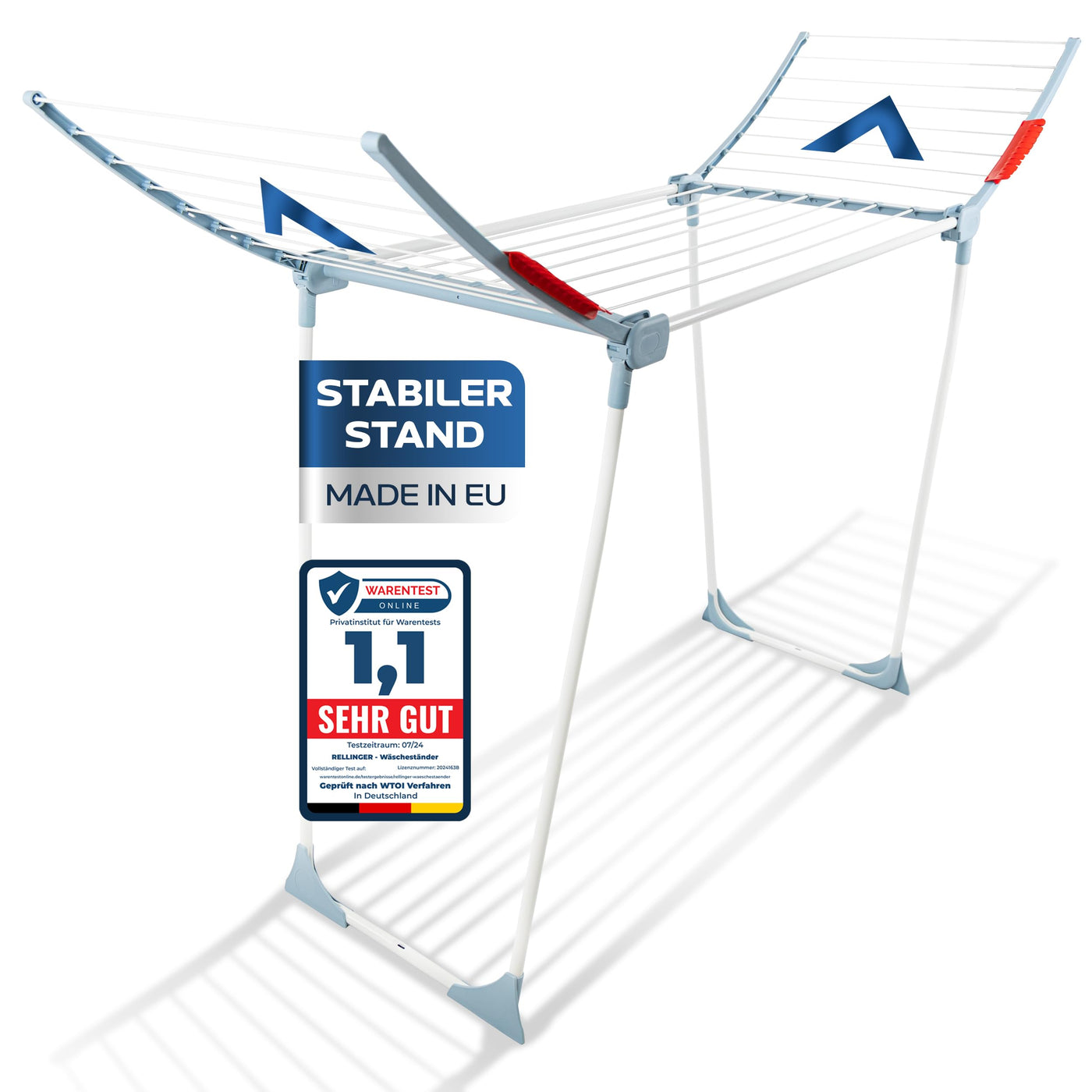 RELLINGER® Wäscheständer [18M TROCKENLÄNGE] - Premium Wäschetrockner Ständer - Faltbarer Wäscheständer XXL - Standtrockner rutschfest - Wäscheständer Balkon - Clothes Drying Rack - Laundry Rack