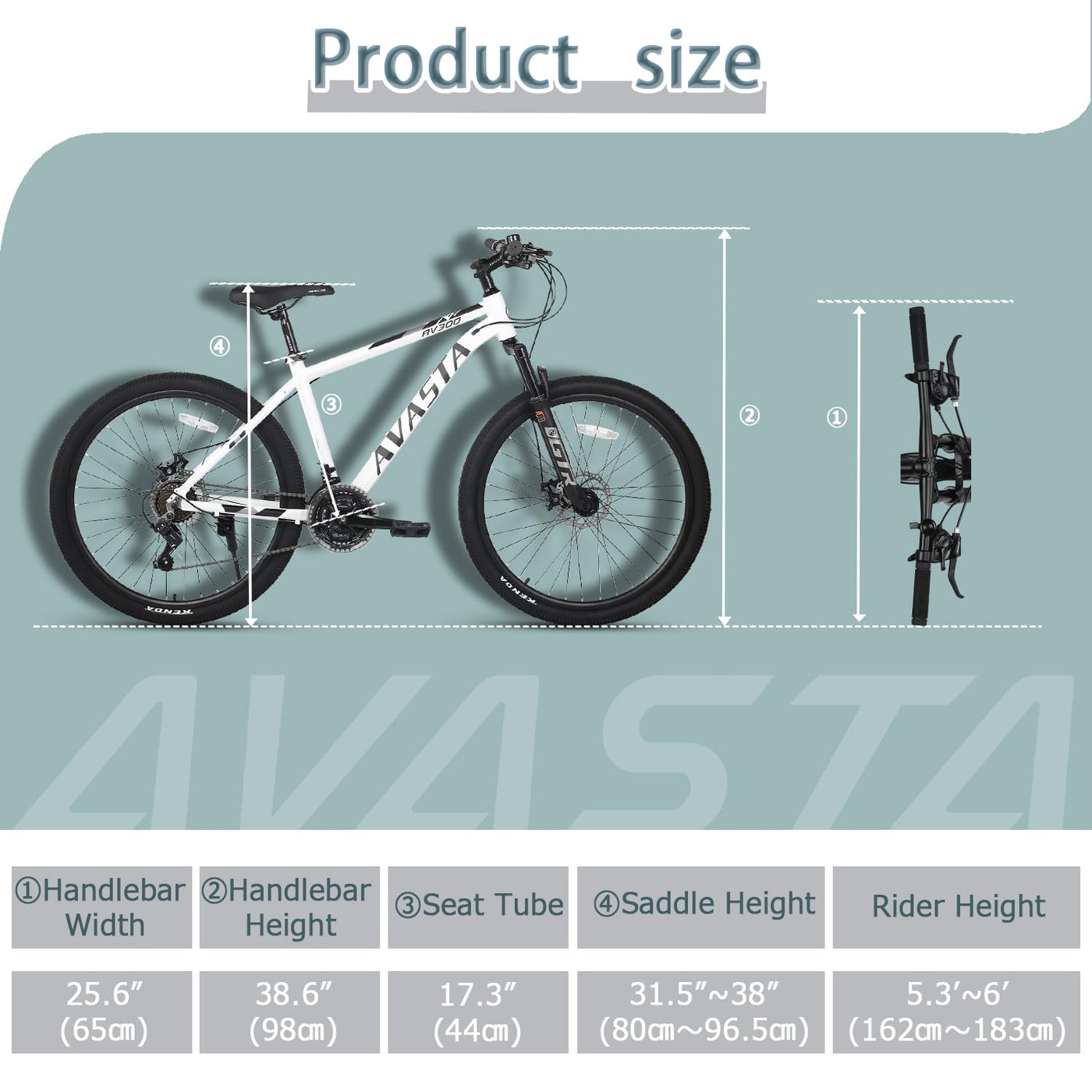 AVASTA AV300 26 Zoll Mountainbike MTB Pendlerrad Leichter Aluminiumrahmen 21 Gang Schaltung Vorderradfederung Scheibenbremsen vorne und hinten, weiß