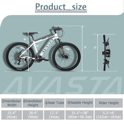 AVASTA AV300 26 Zoll Mountainbike MTB Pendlerrad Leichter Aluminiumrahmen 21 Gang Schaltung Vorderradfederung Scheibenbremsen vorne und hinten, weiß