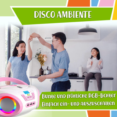 TinyGeeks Tunes Kids Boombox CD-Player für Kinder NEU + UKW-Radio + Inklusive Batterien + Rosa Radio - mit Lautsprechern Kinder und Kleinkinder - Rosa